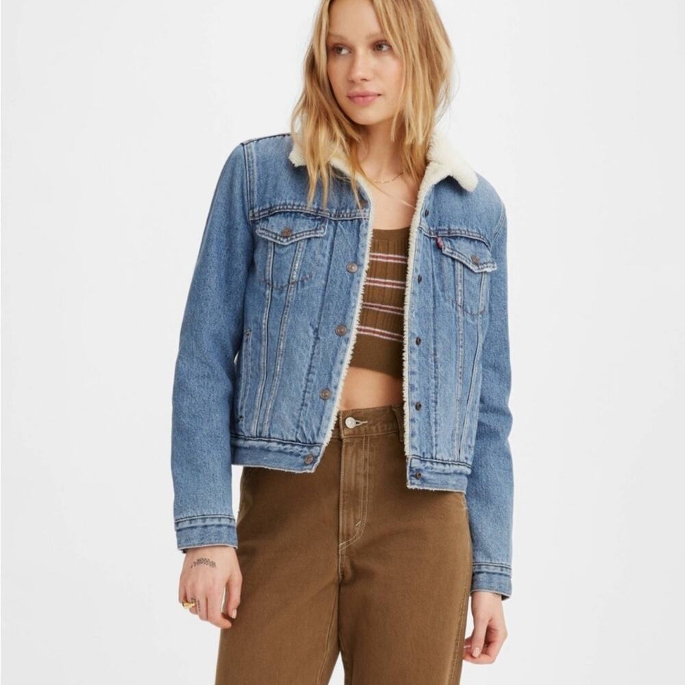 Levi's Blue Denim Jacket with White Sherpa Collar